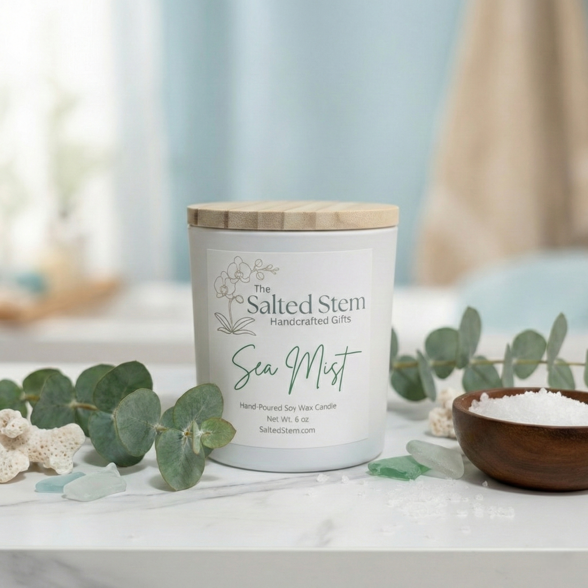 Luxury Soy Candle | White Glass & Bamboo (6oz)